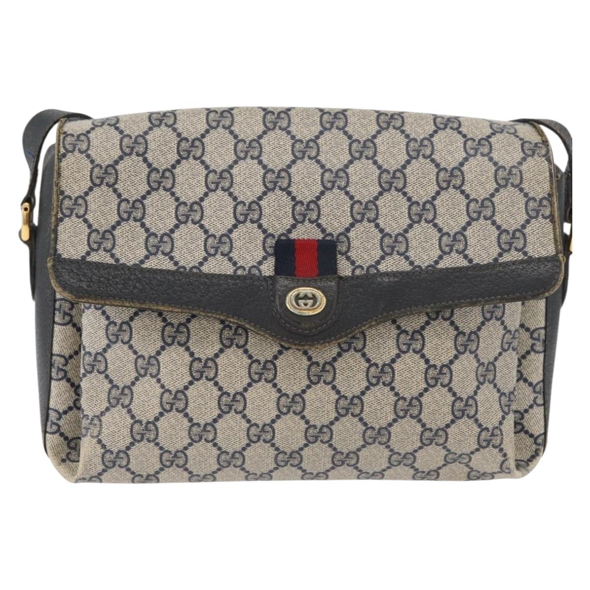 GUCCI GG Supreme Sherry Line Shoulder Bag PVC Navy Gold 904 02 084 Auth 177864
