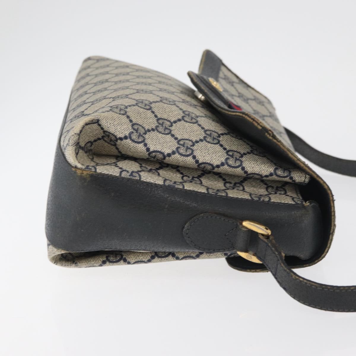 GUCCI GG Supreme Sherry Line Shoulder Bag PVC Navy Gold 904 02 084 Auth 177864