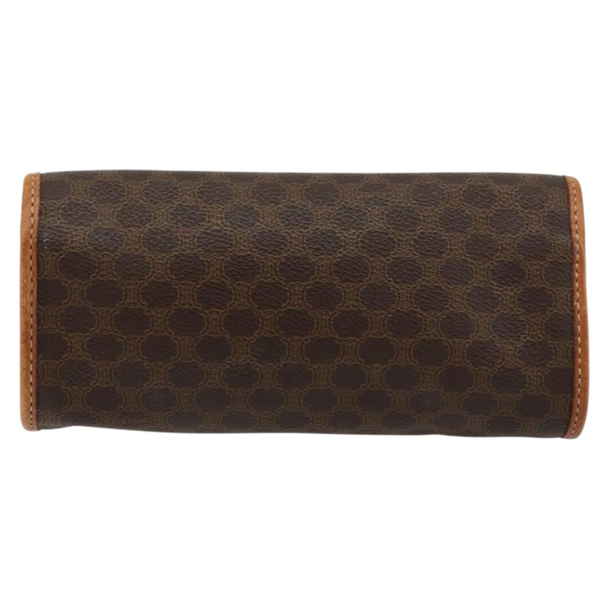 CELINE Macadam Canvas Pouch PVC Leather Brown Gold Auth 177871A