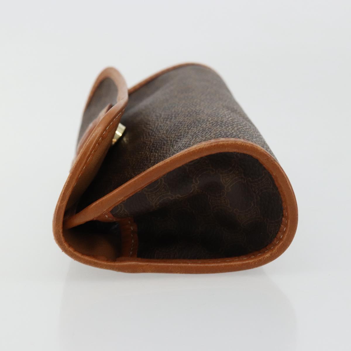 CELINE Macadam Canvas Pouch PVC Leather Brown Gold Auth 177871A