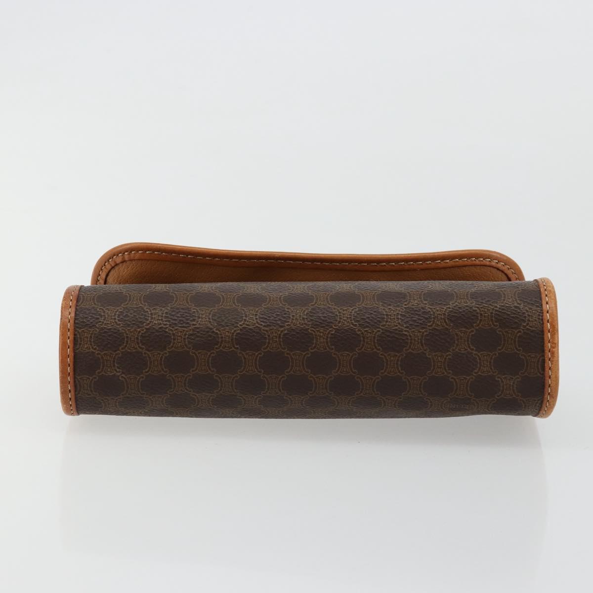 CELINE Macadam Canvas Pouch PVC Leather Brown Gold Auth 177871A