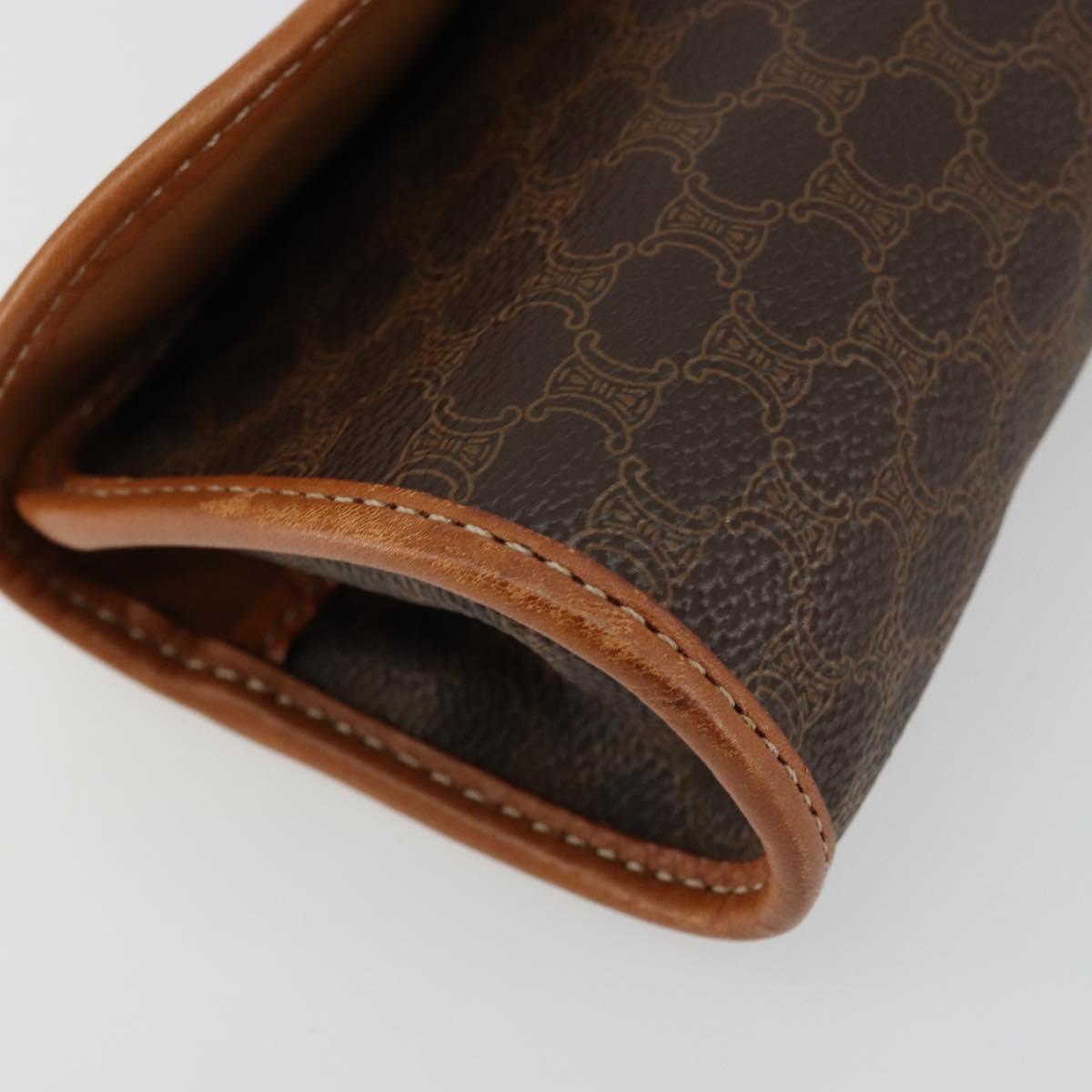 CELINE Macadam Canvas Pouch PVC Leather Brown Gold Auth 177871A