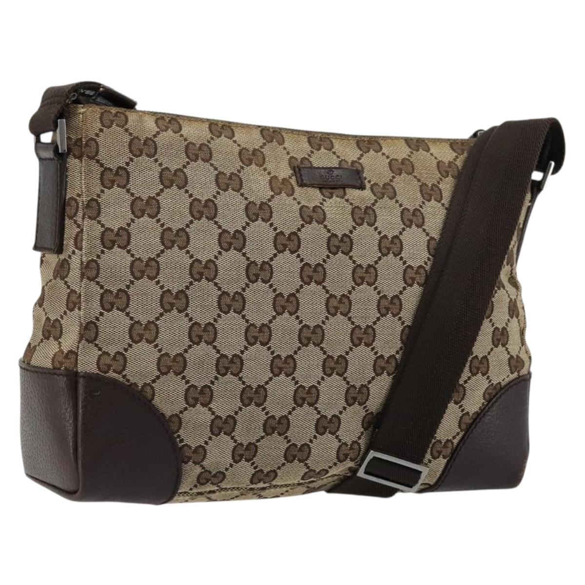 GUCCI GG Canvas Shoulder Bag Beige Silver 114273 Auth 177872