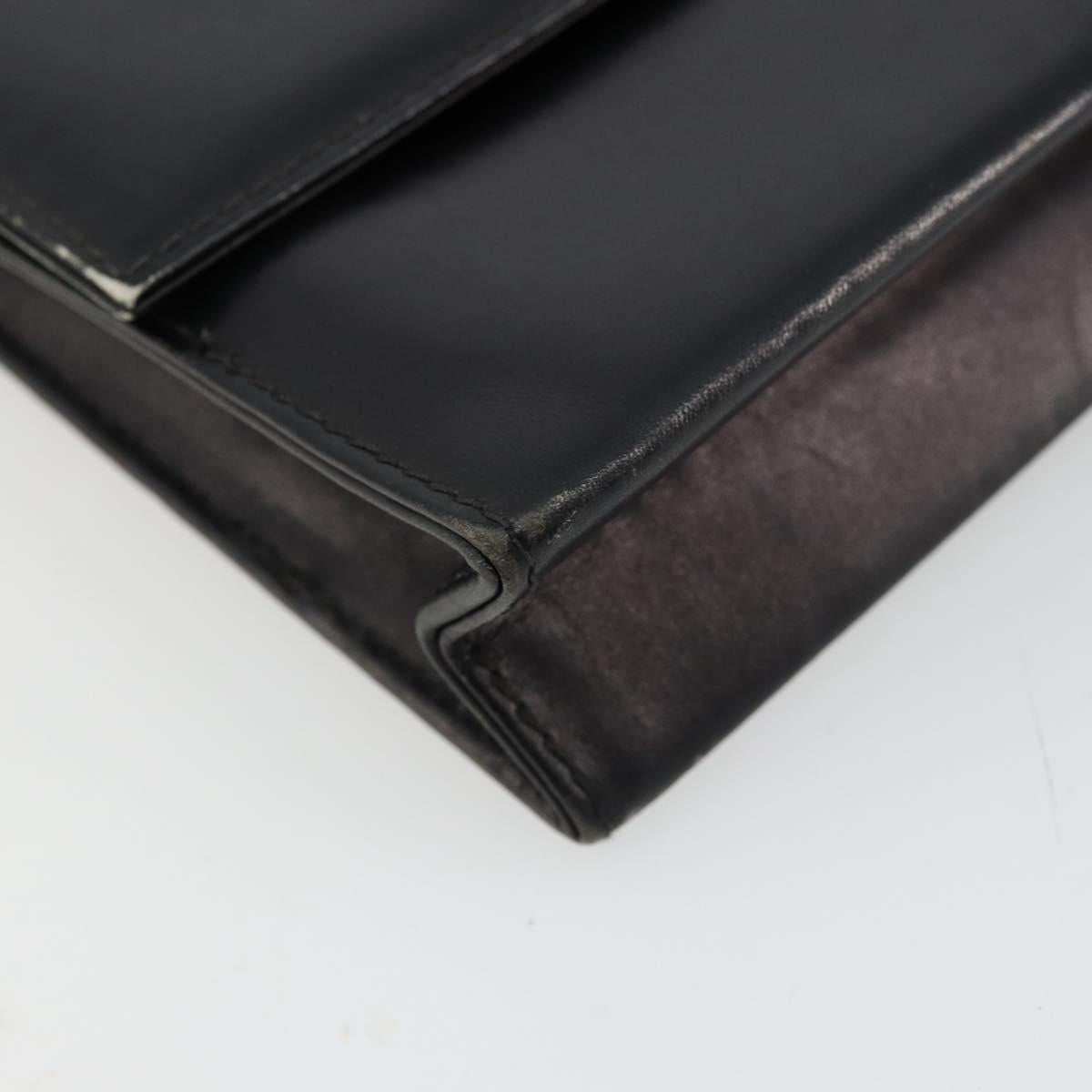GUCCI Shoulder Bag Leather Black Gold Auth 177874
