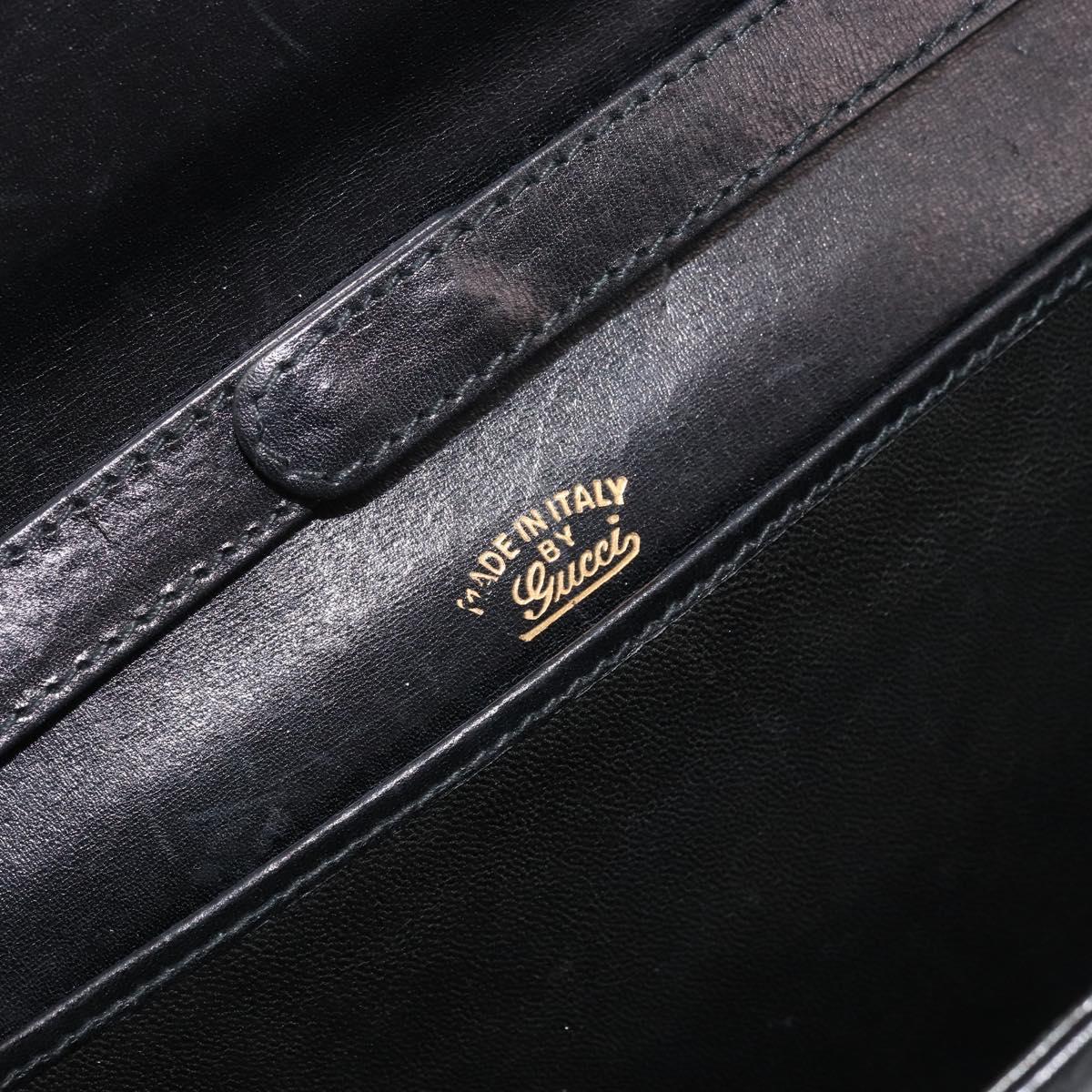 GUCCI Shoulder Bag Leather Black Gold Auth 177874