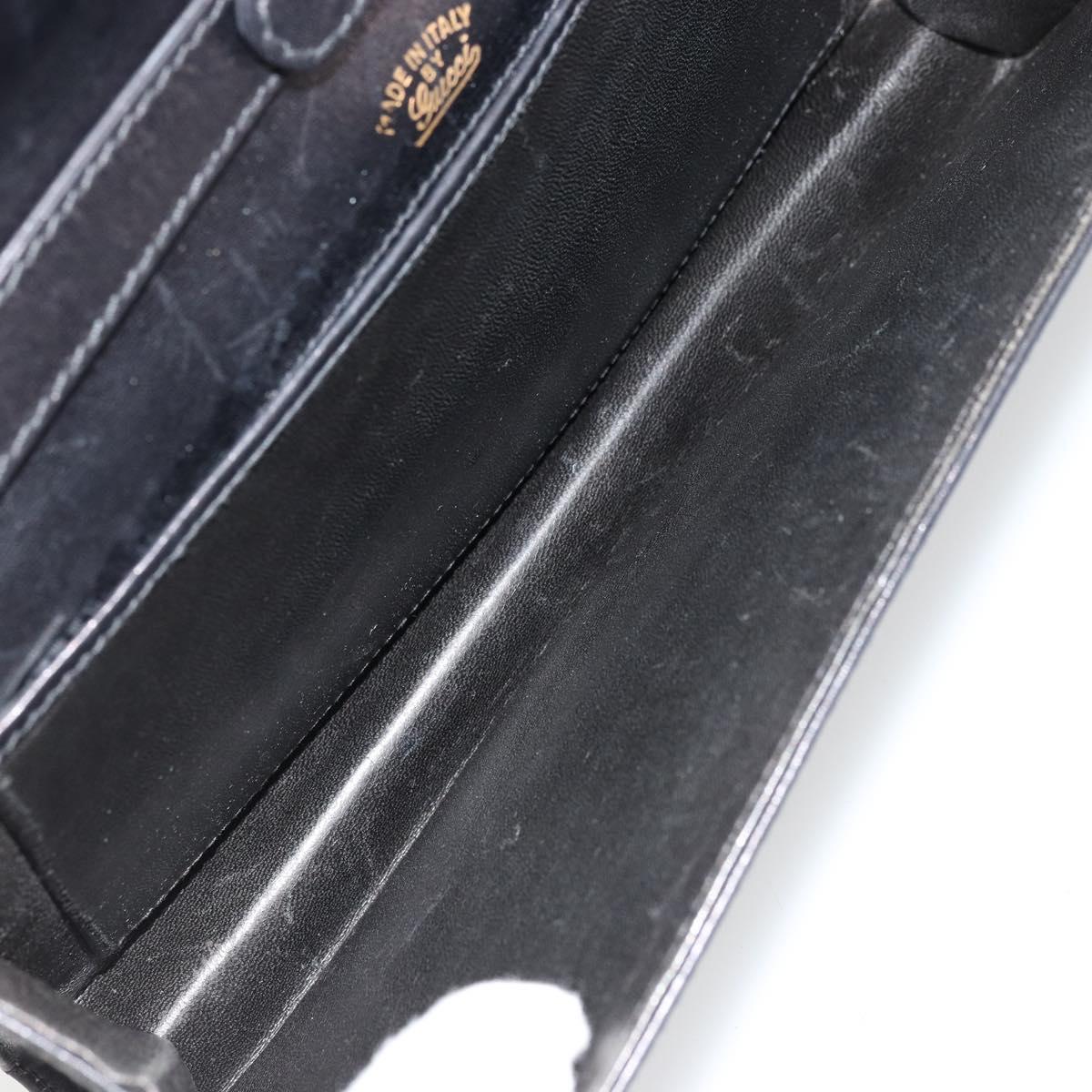 GUCCI Shoulder Bag Leather Black Gold Auth 177874
