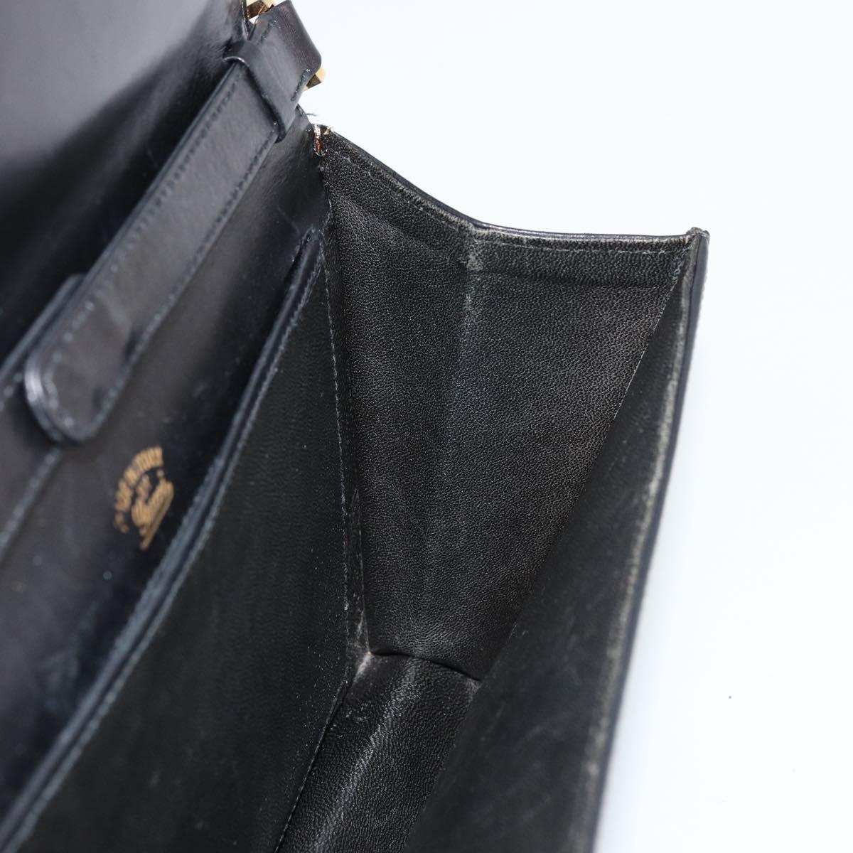 GUCCI Shoulder Bag Leather Black Gold Auth 177874
