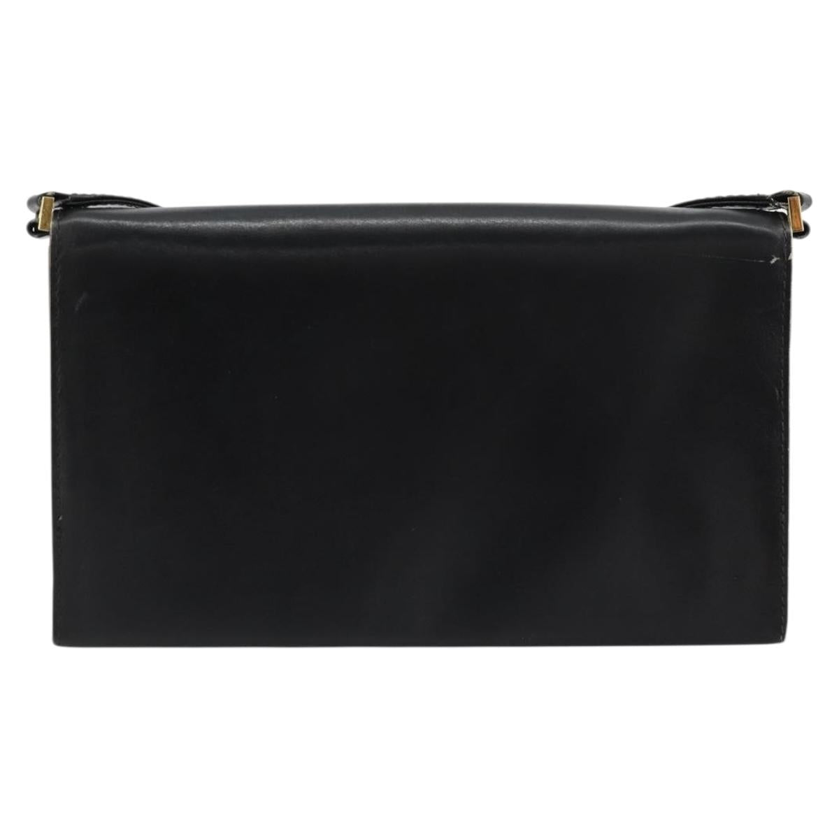 GUCCI Shoulder Bag Leather Black Gold Auth 177874