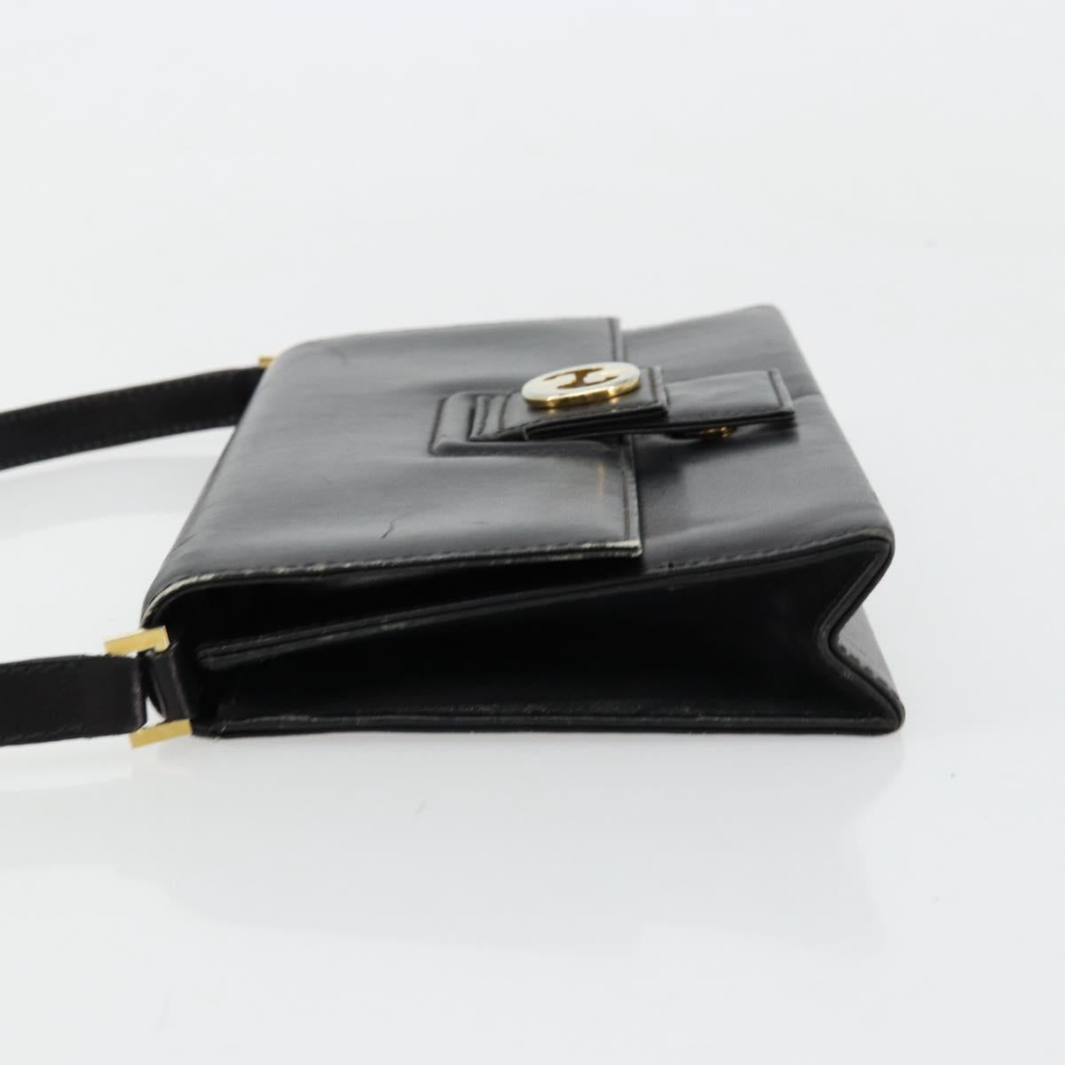 GUCCI Shoulder Bag Leather Black Gold Auth 177874