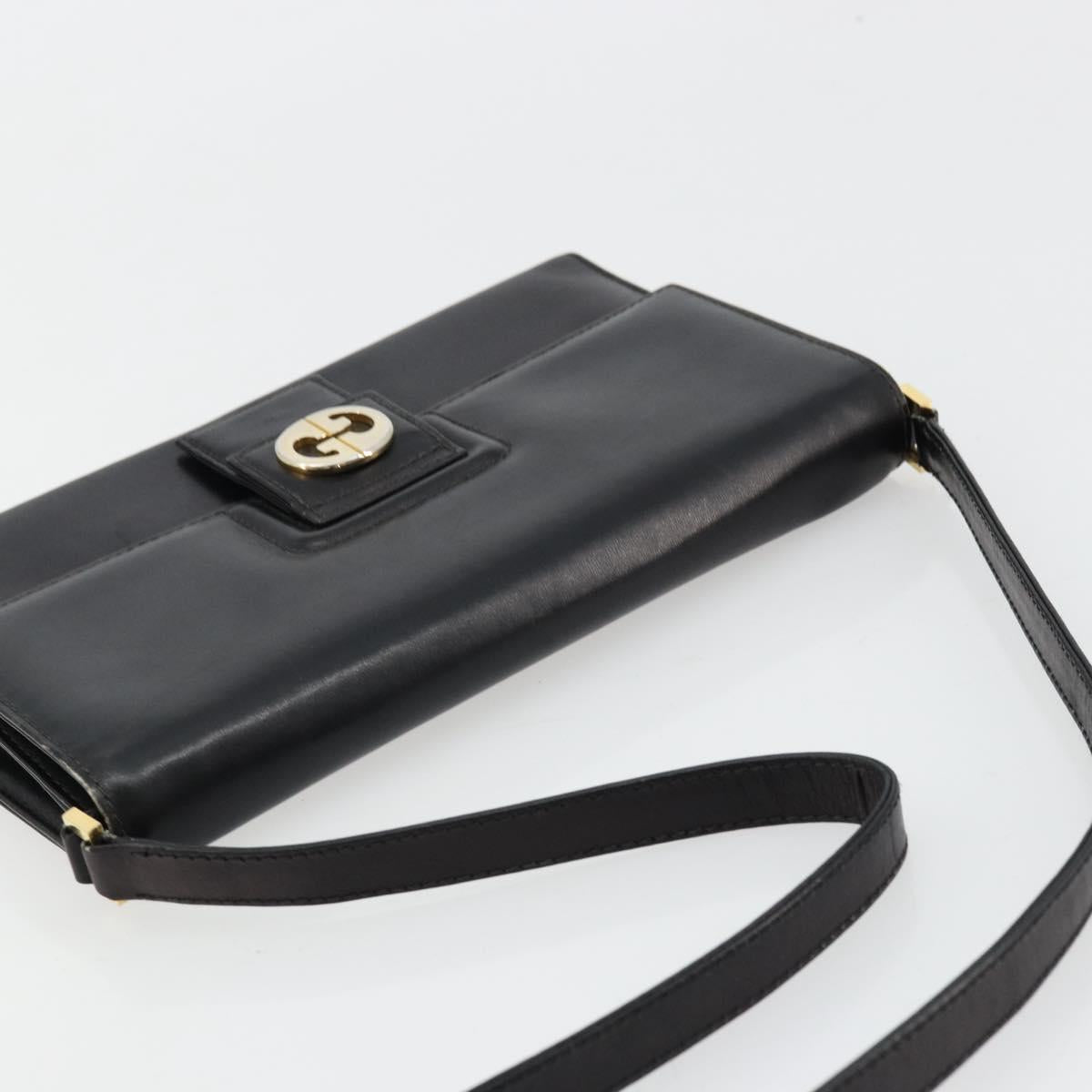 GUCCI Shoulder Bag Leather Black Gold Auth 177874