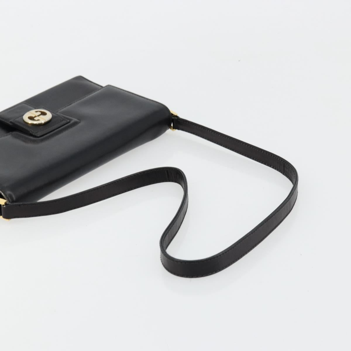 GUCCI Shoulder Bag Leather Black Gold Auth 177874