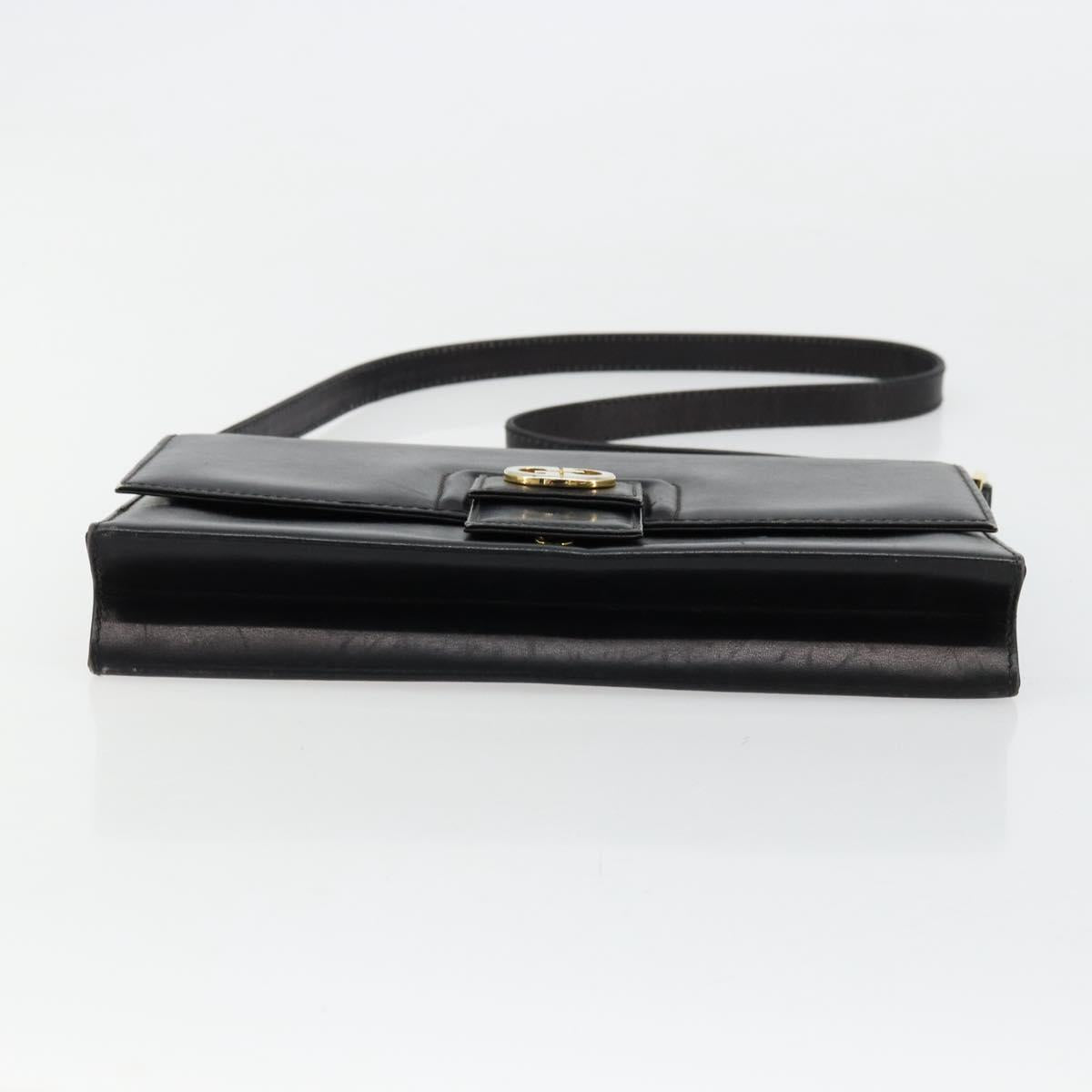 GUCCI Shoulder Bag Leather Black Gold Auth 177874
