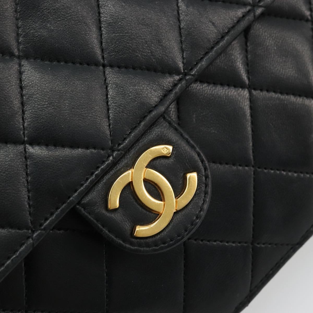 CHANEL Matelasse Chain Shoulder Bag Lamb Skin Black Gold CC Auth 177875