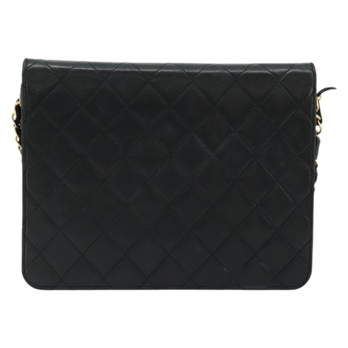 CHANEL Matelasse Chain Shoulder Bag Lamb Skin Black Gold CC Auth 177875