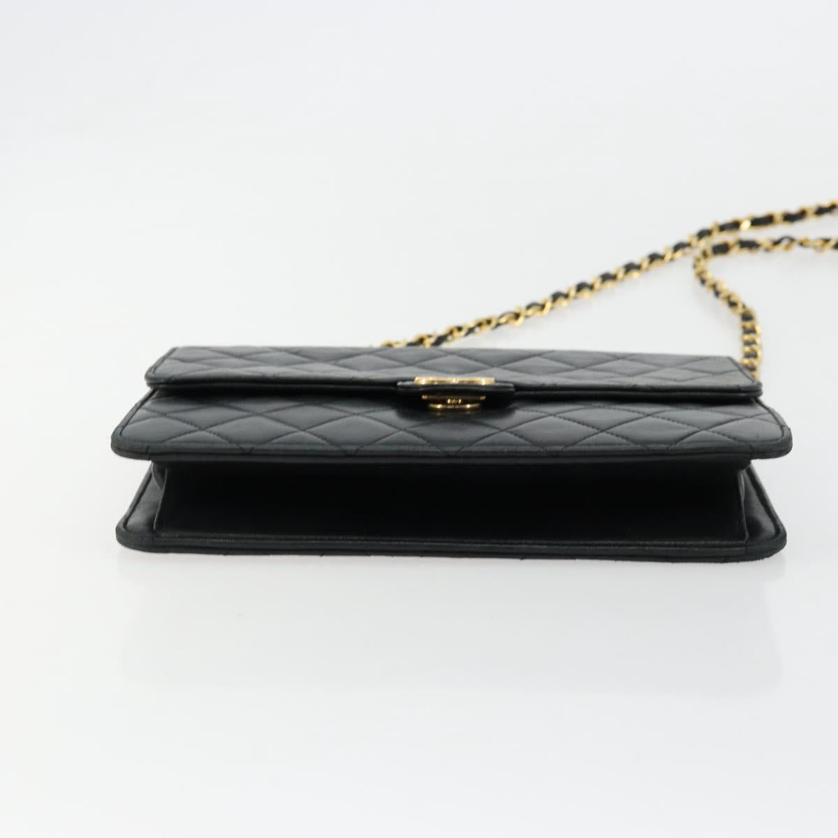 CHANEL Matelasse Chain Shoulder Bag Lamb Skin Black Gold CC Auth 177875