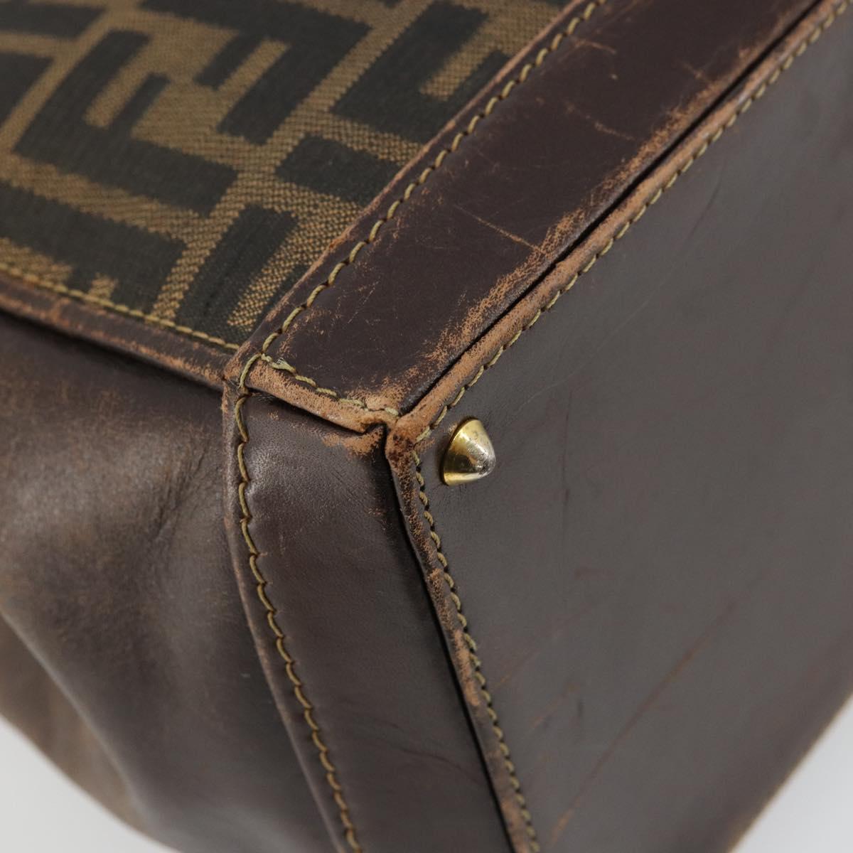 FENDI Zucca Canvas Hand Bag Black Brown Auth 177879