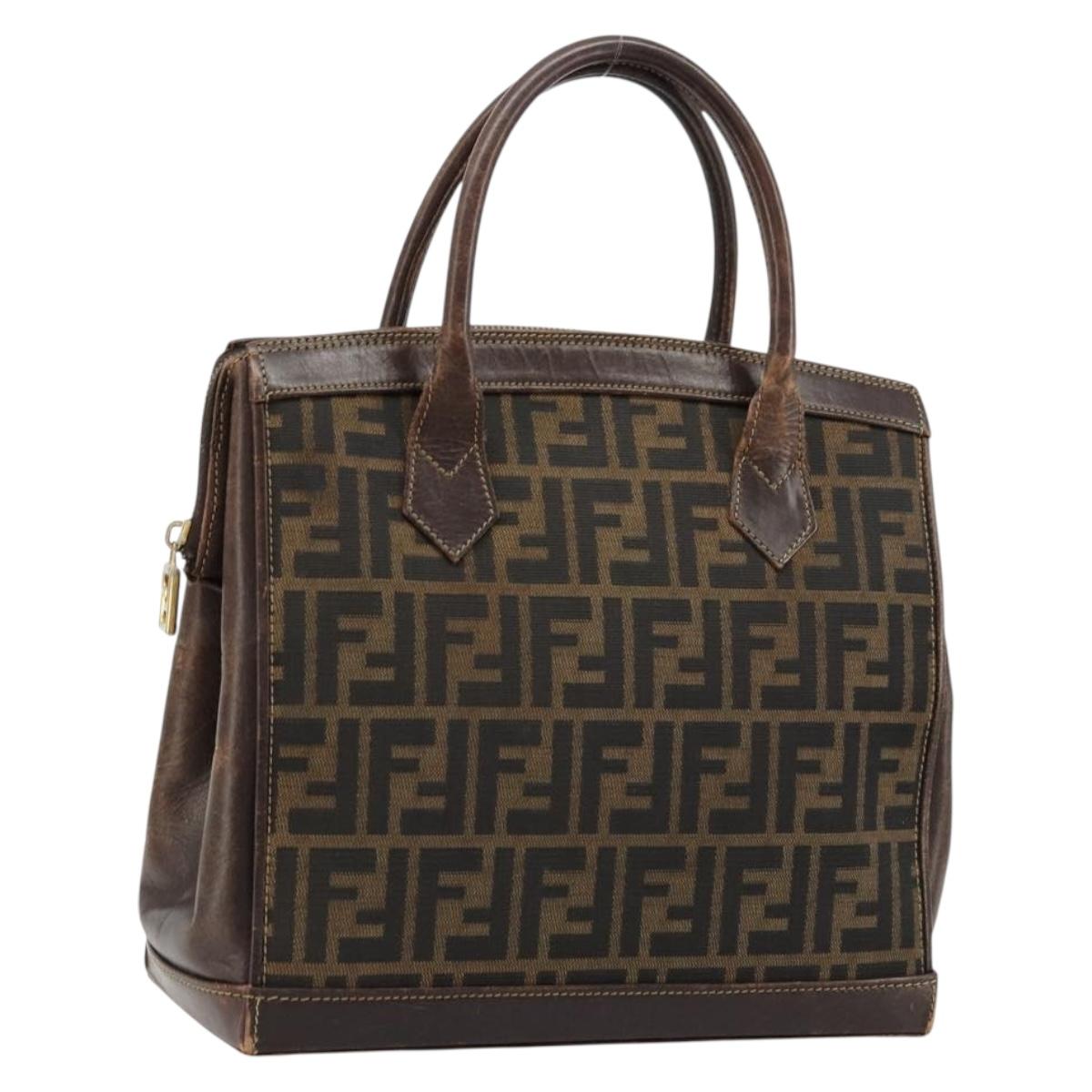 FENDI Zucca Canvas Hand Bag Black Brown Auth 177879
