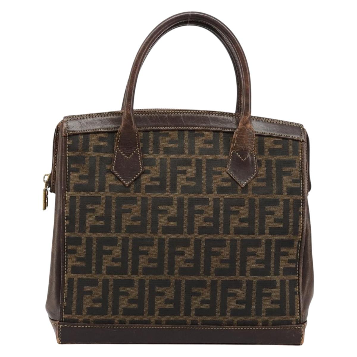 FENDI Zucca Canvas Hand Bag Black Brown Auth 177879