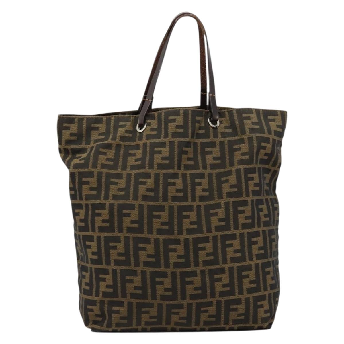 FENDI Zucca Canvas Tote Bag Black Brown Auth 177885A