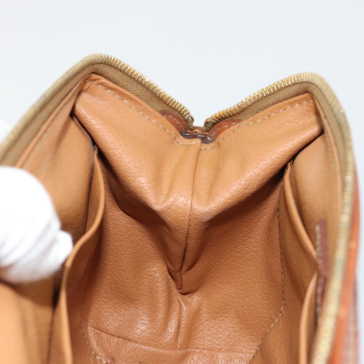 CELINE Macadam Canvas Pouch PVC Leather Brown Gold Auth 177896