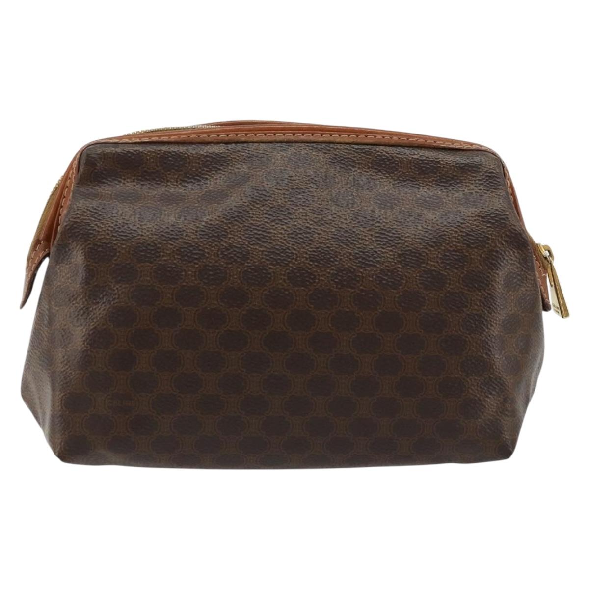CELINE Macadam Canvas Pouch PVC Leather Brown Gold Auth 177896