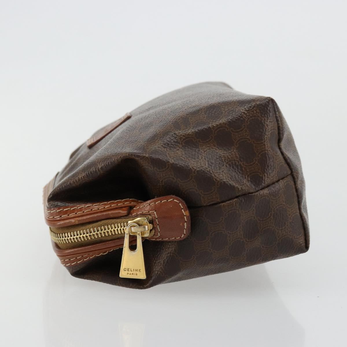 CELINE Macadam Canvas Pouch PVC Leather Brown Gold Auth 177896