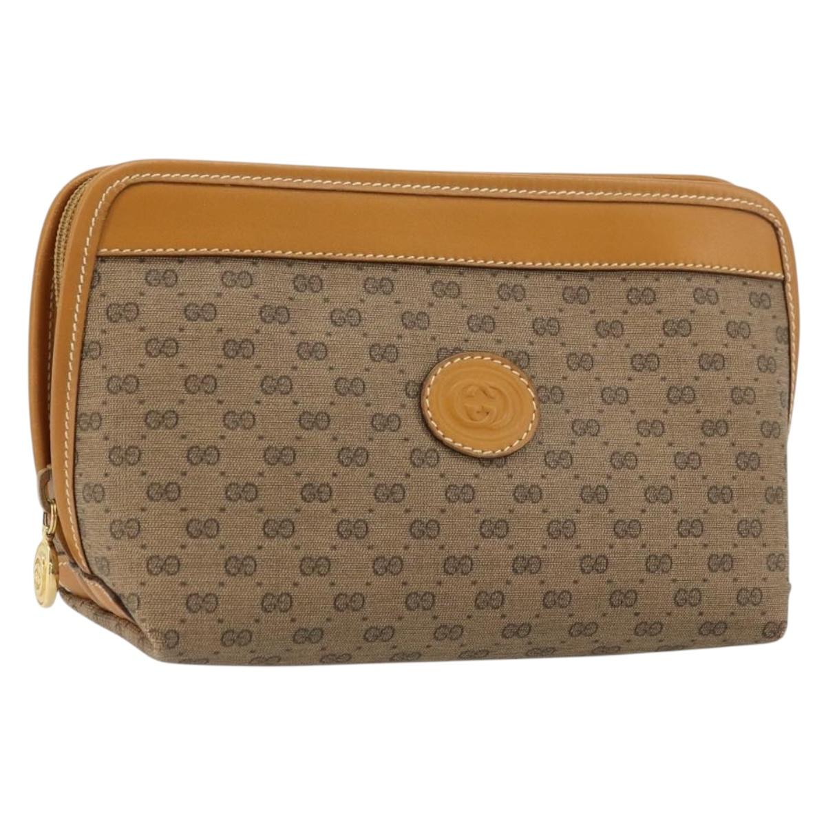 GUCCI Micro GG Supreme Pouch PVC outlet Beige Gold Auth 177897