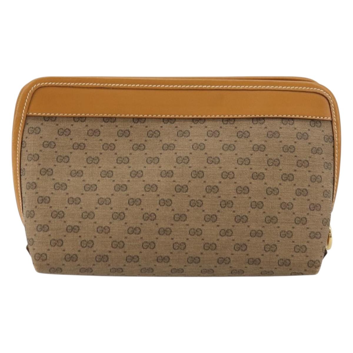 GUCCI Micro GG Supreme Pouch PVC outlet Beige Gold Auth 177897