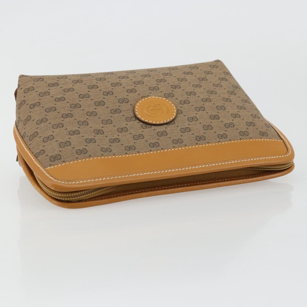 GUCCI Micro GG Supreme Pouch PVC outlet Beige Gold Auth 177897