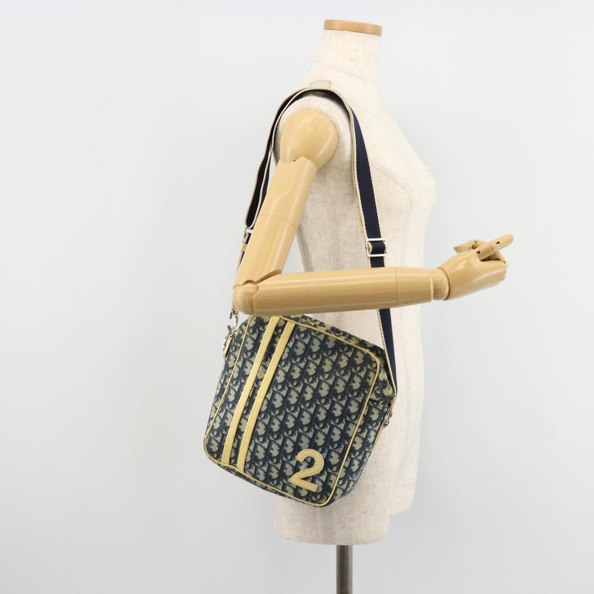 Christian Dior Trotter Canvas Shoulder Bag PVC Navy Silver Auth 177902