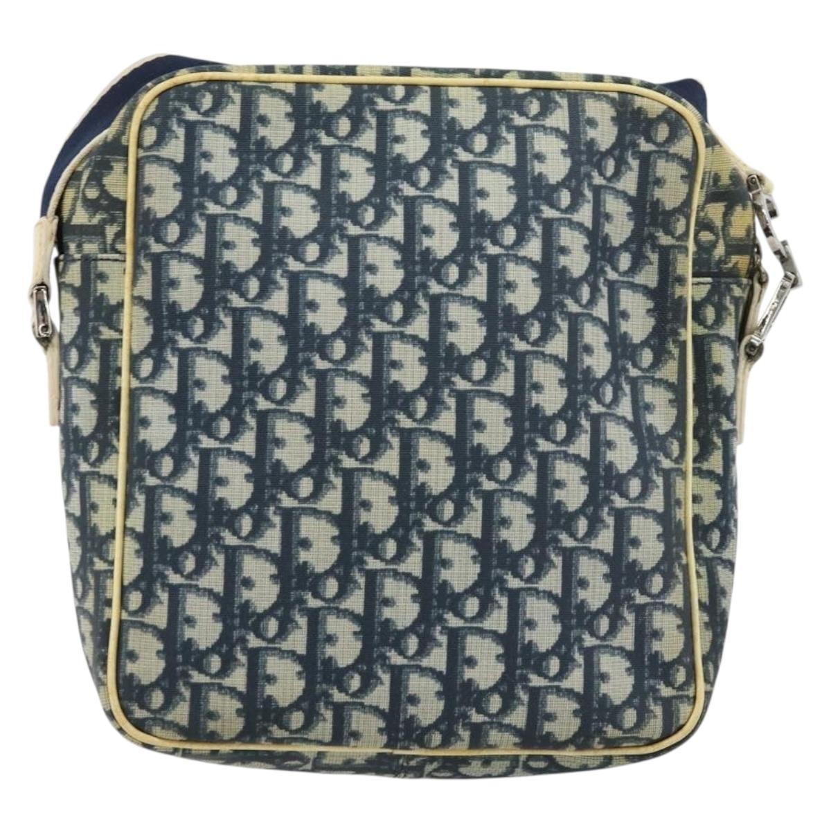 Christian Dior Trotter Canvas Shoulder Bag PVC Navy Silver Auth 177902