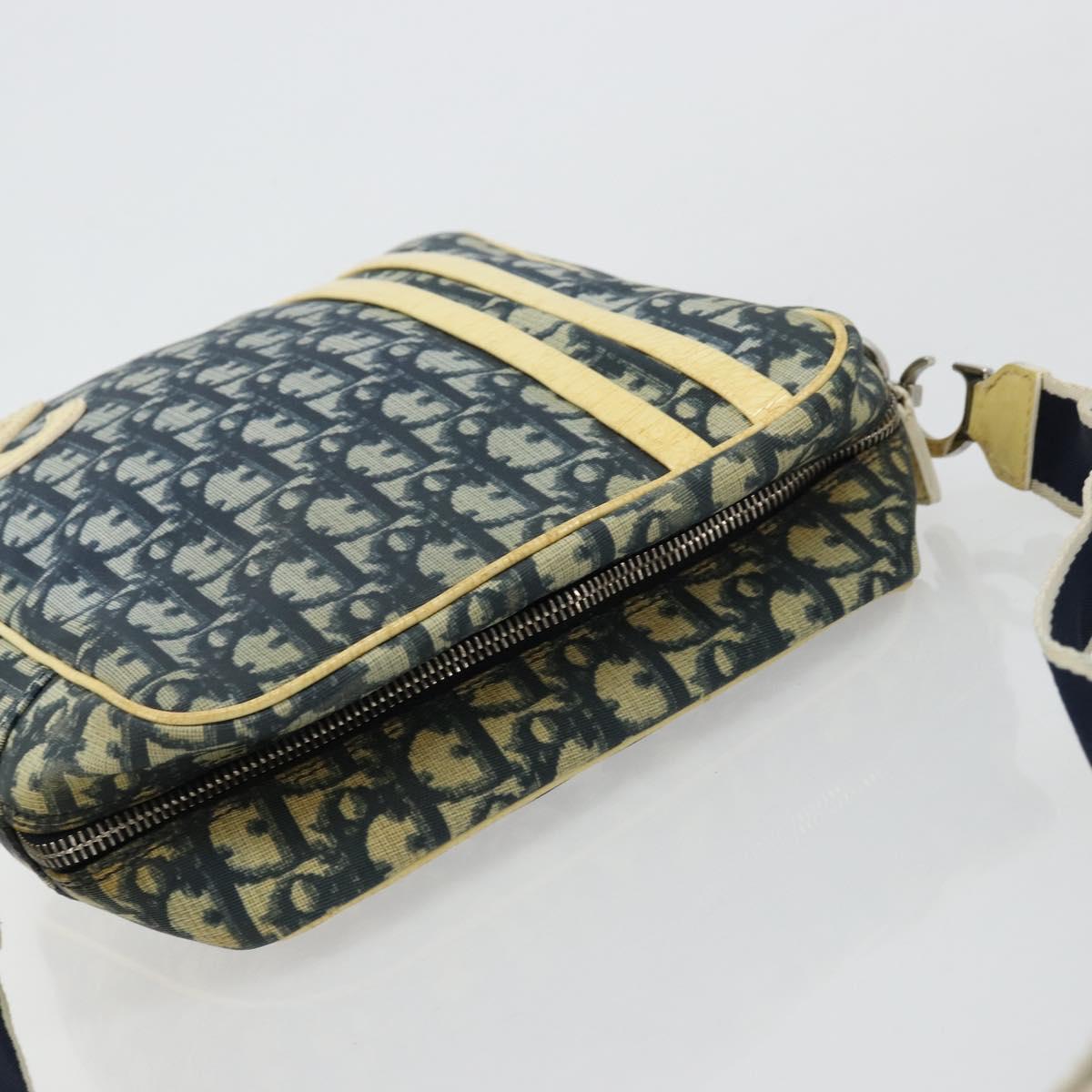 Christian Dior Trotter Canvas Shoulder Bag PVC Navy Silver Auth 177902