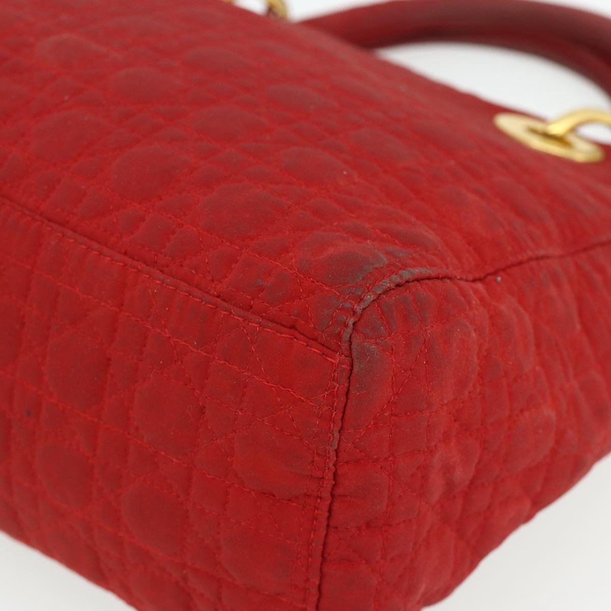 Christian Dior Lady Dior Canage Hand Bag Nylon Red Gold Auth 177903