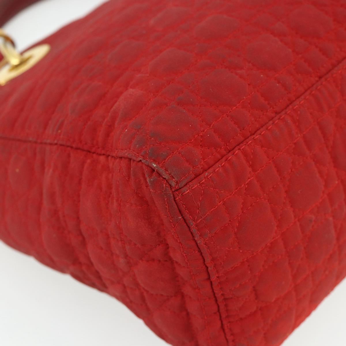 Christian Dior Lady Dior Canage Hand Bag Nylon Red Gold Auth 177903