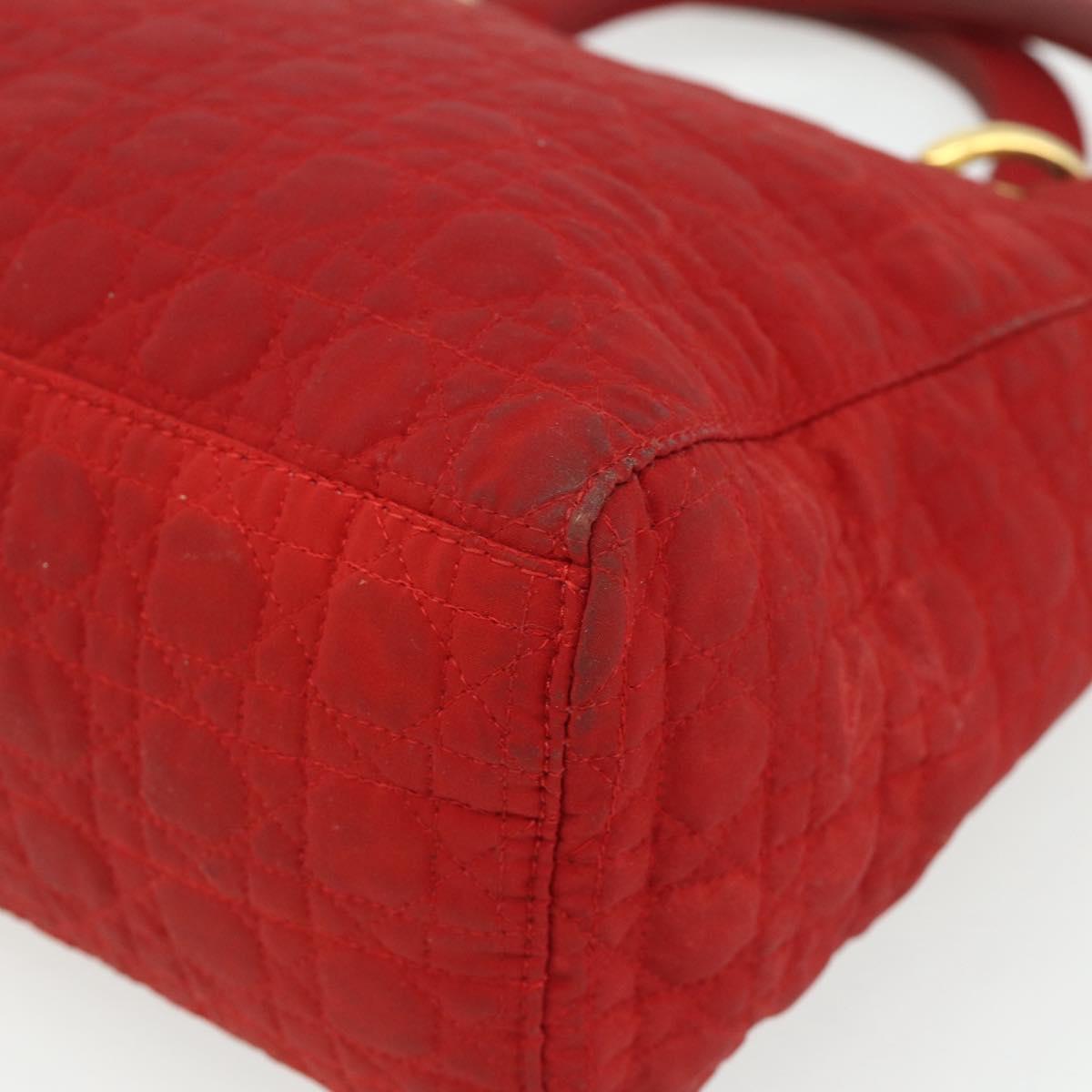 Christian Dior Lady Dior Canage Hand Bag Nylon Red Gold Auth 177903