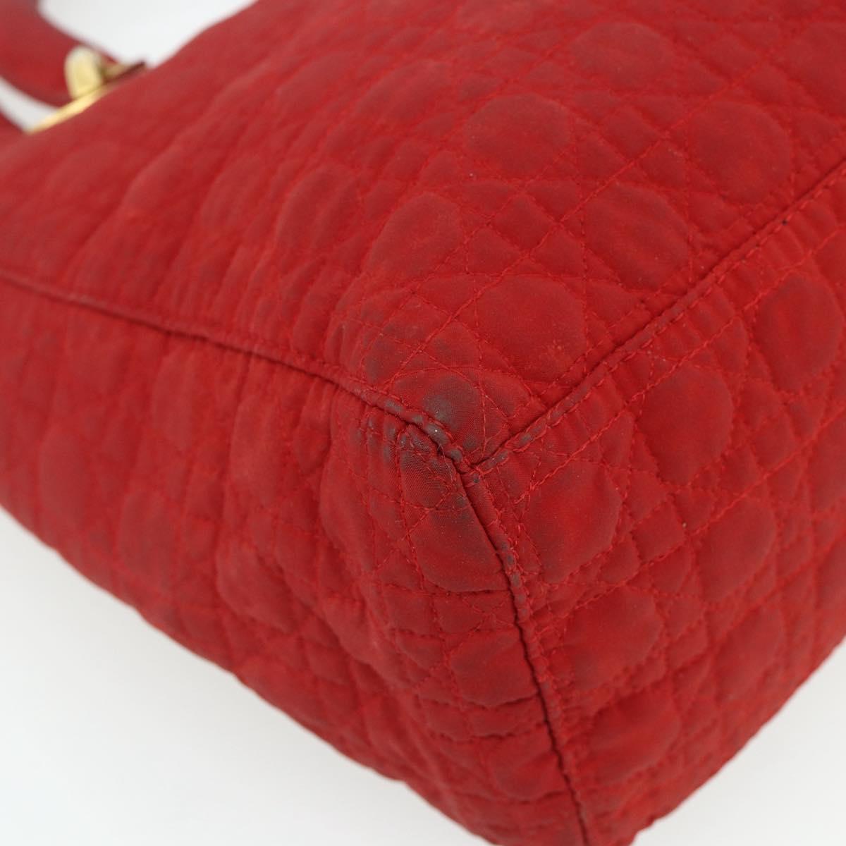 Christian Dior Lady Dior Canage Hand Bag Nylon Red Gold Auth 177903