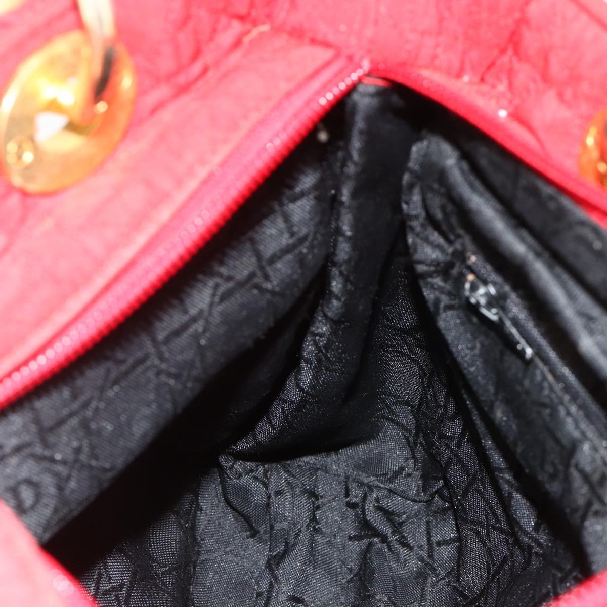 Christian Dior Lady Dior Canage Hand Bag Nylon Red Gold Auth 177903