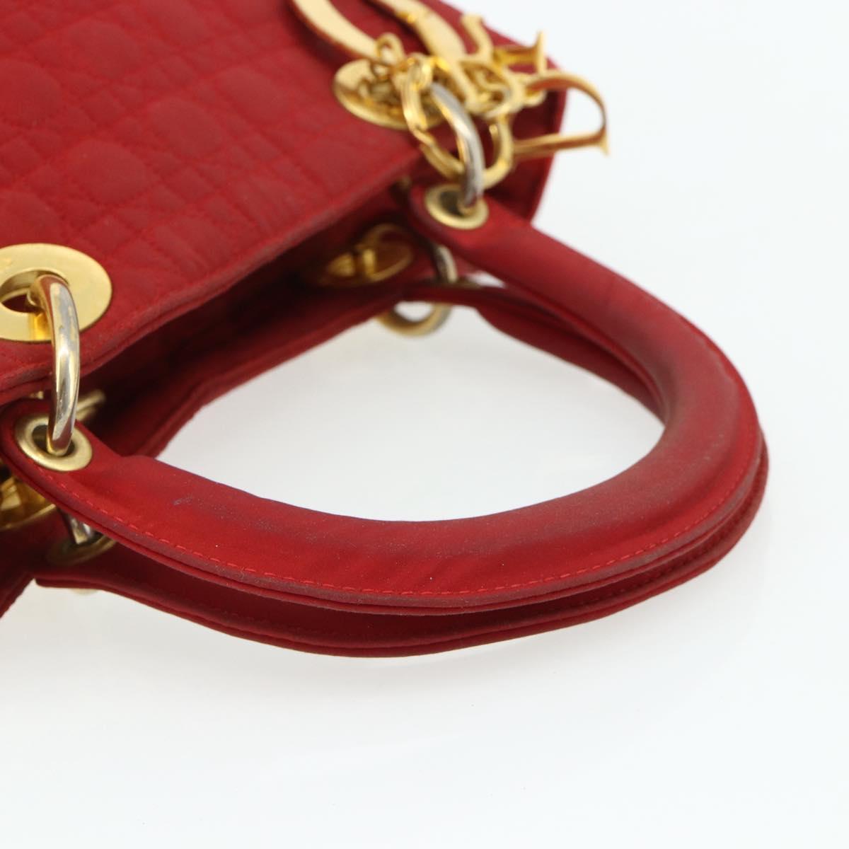 Christian Dior Lady Dior Canage Hand Bag Nylon Red Gold Auth 177903