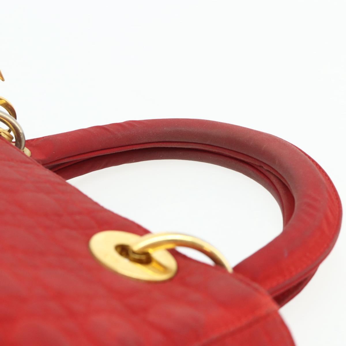 Christian Dior Lady Dior Canage Hand Bag Nylon Red Gold Auth 177903