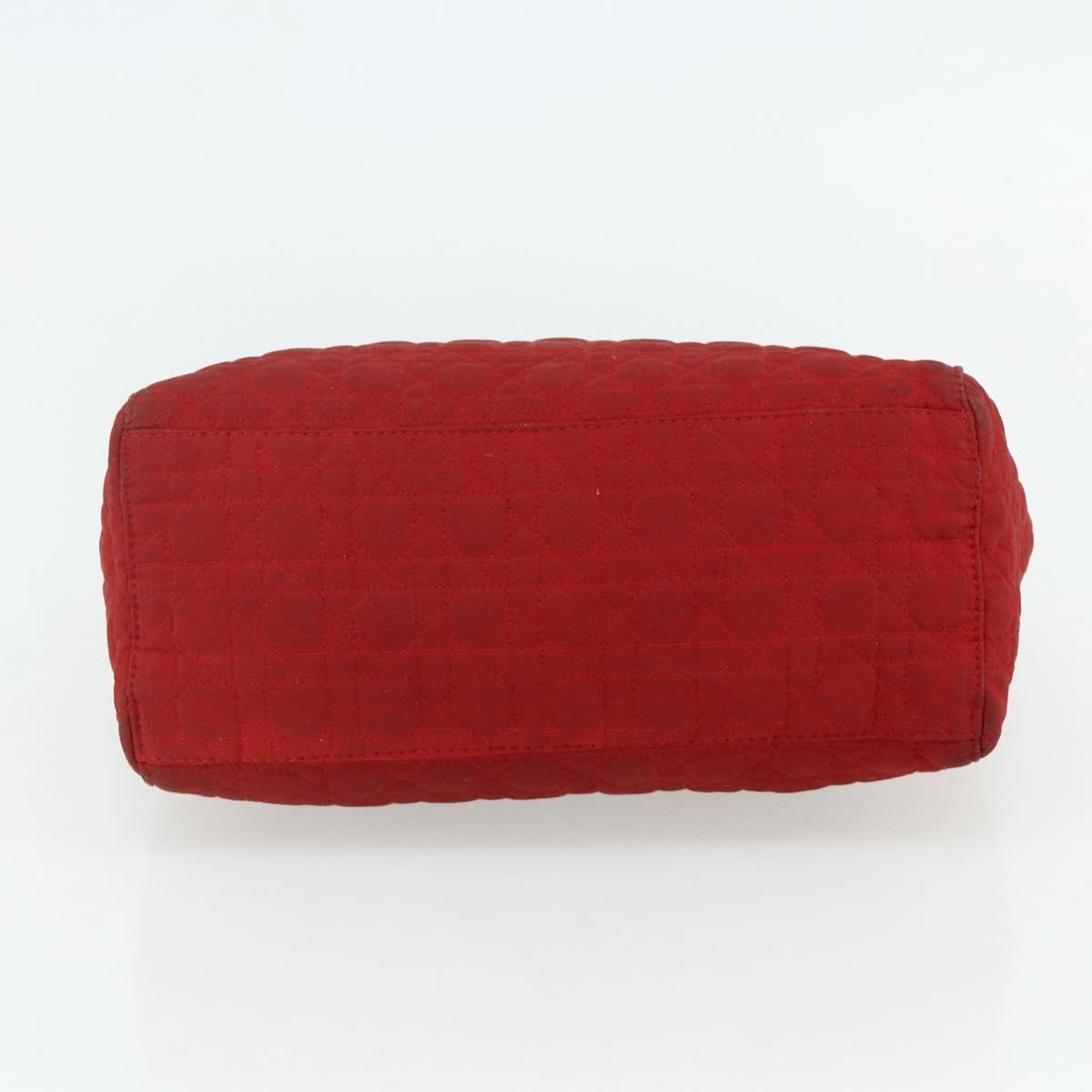 Christian Dior Lady Dior Canage Hand Bag Nylon Red Gold Auth 177903