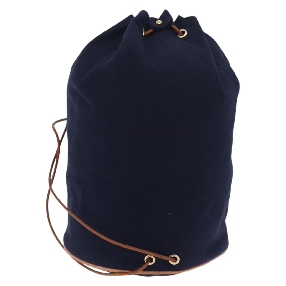 HERMES Purse Porochon Mimill Shoulder Bag Canvas Navy Gold Auth 177904A