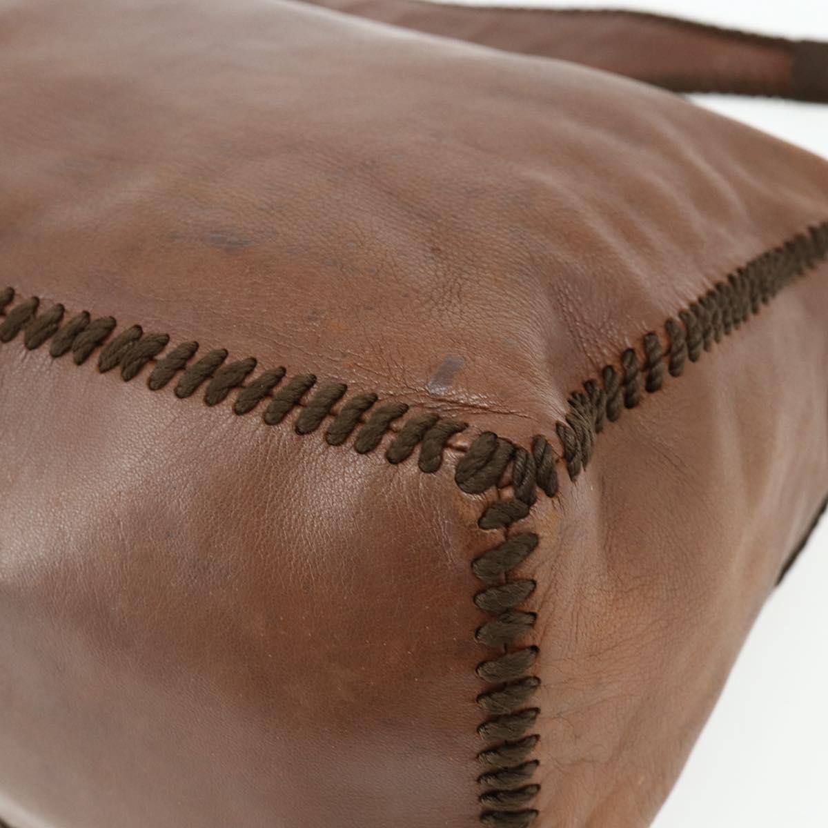 PRADA Shoulder Bag Leather Brown Gold Auth 177919