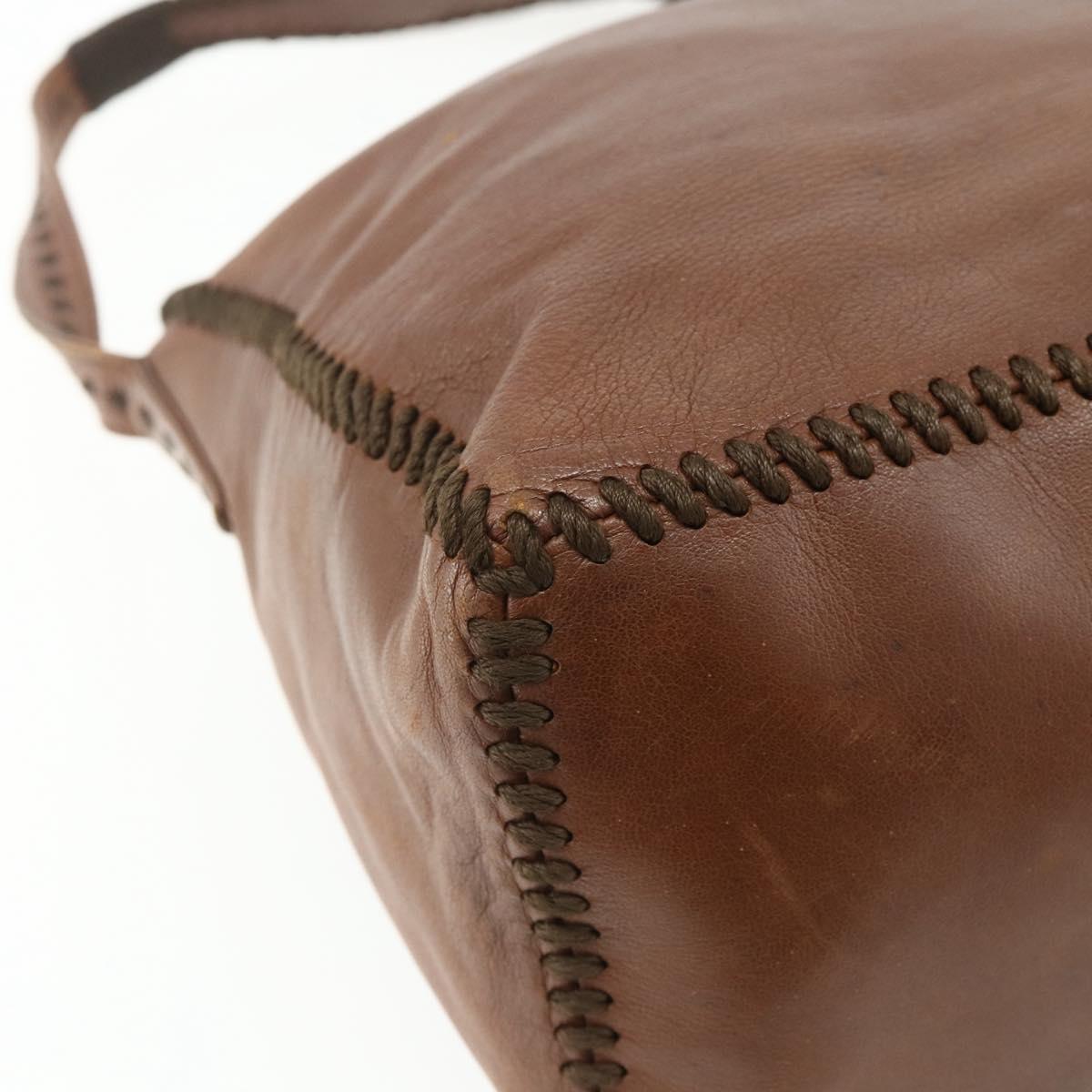 PRADA Shoulder Bag Leather Brown Gold Auth 177919