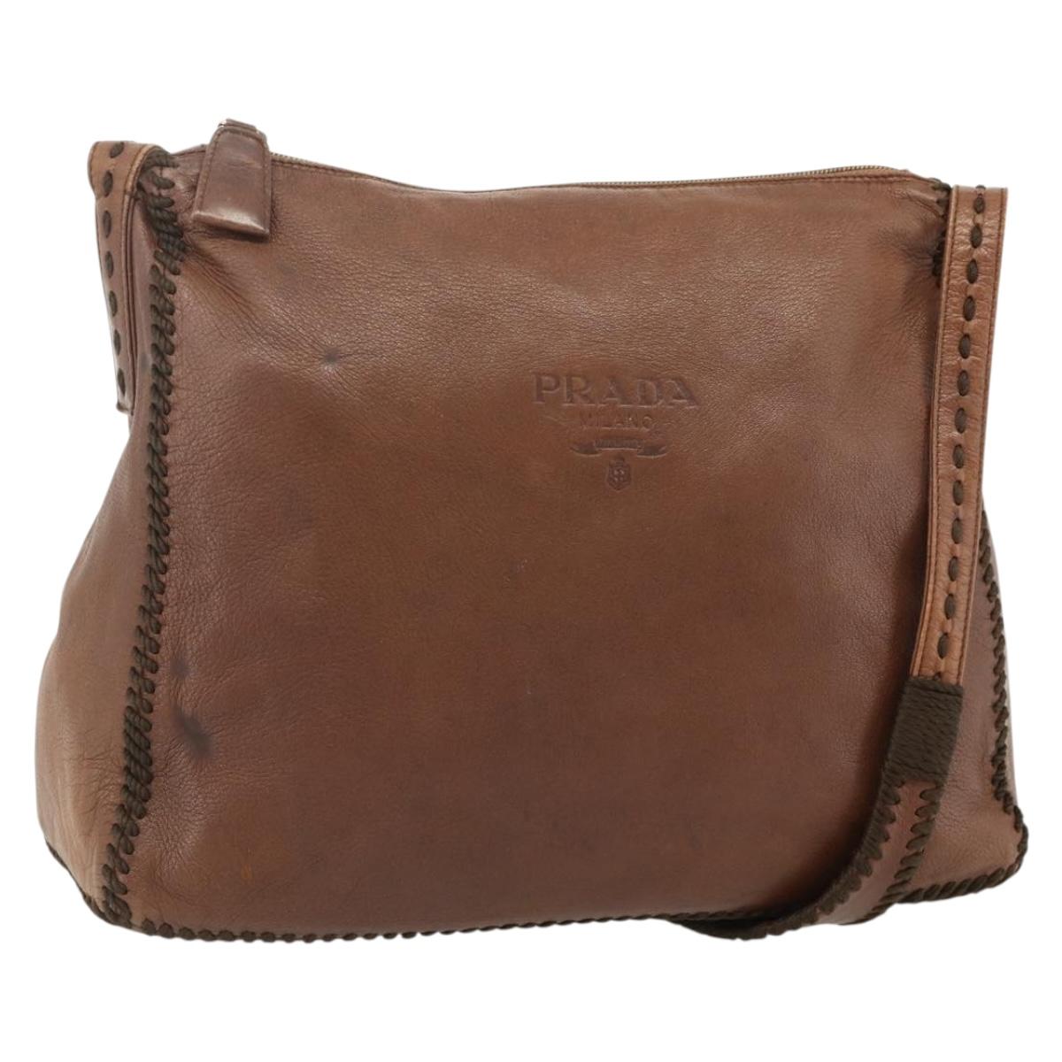PRADA Shoulder Bag Leather Brown Gold Auth 177919