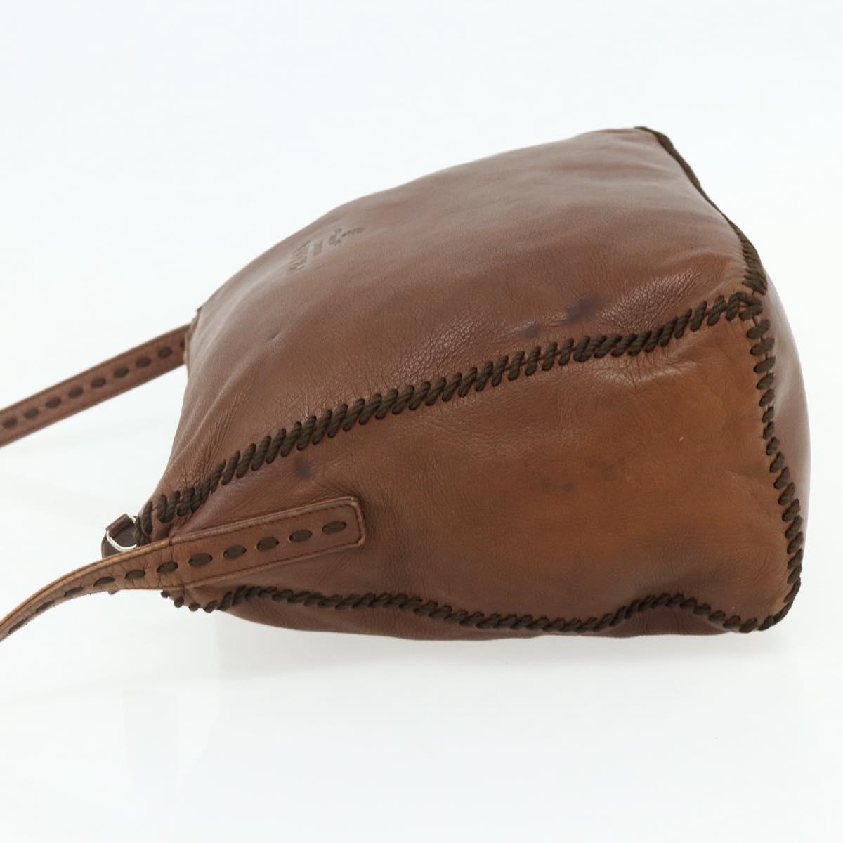 PRADA Shoulder Bag Leather Brown Gold Auth 177919