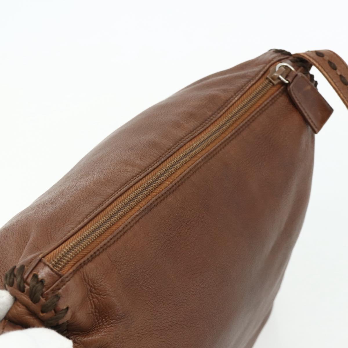 PRADA Shoulder Bag Leather Brown Gold Auth 177919
