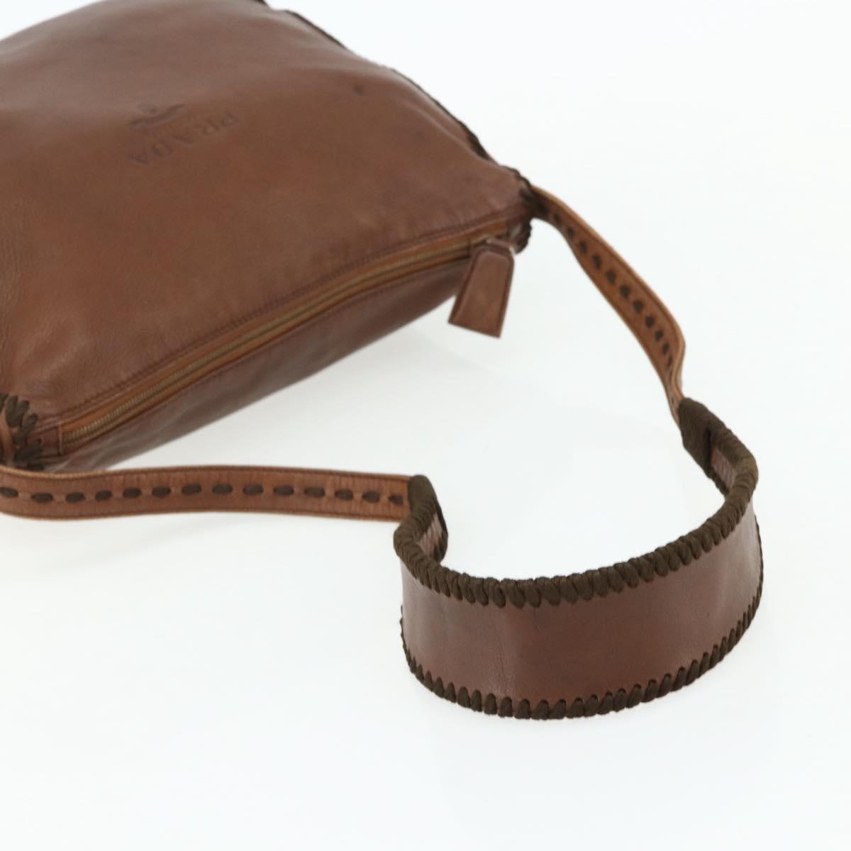 PRADA Shoulder Bag Leather Brown Gold Auth 177919