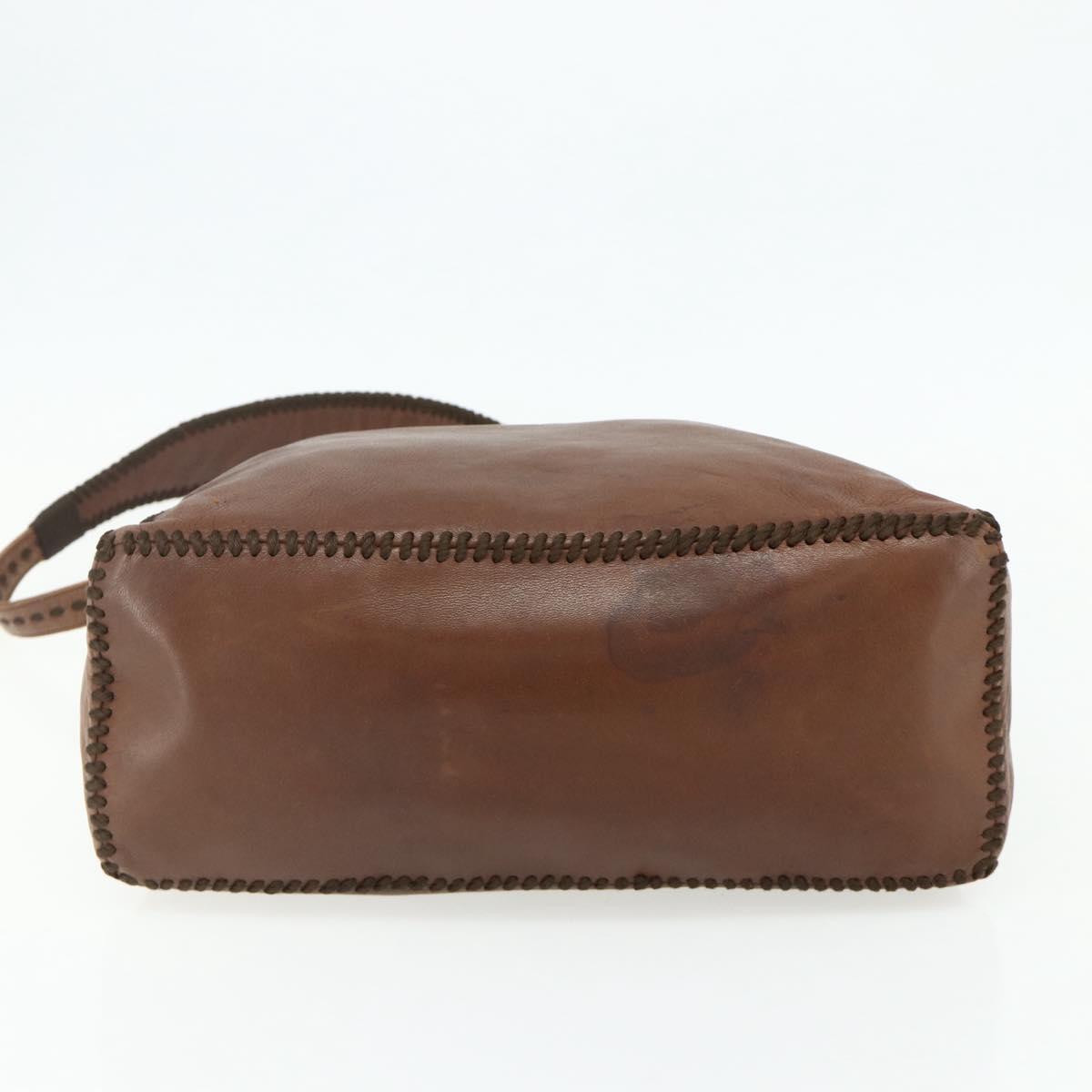 PRADA Shoulder Bag Leather Brown Gold Auth 177919