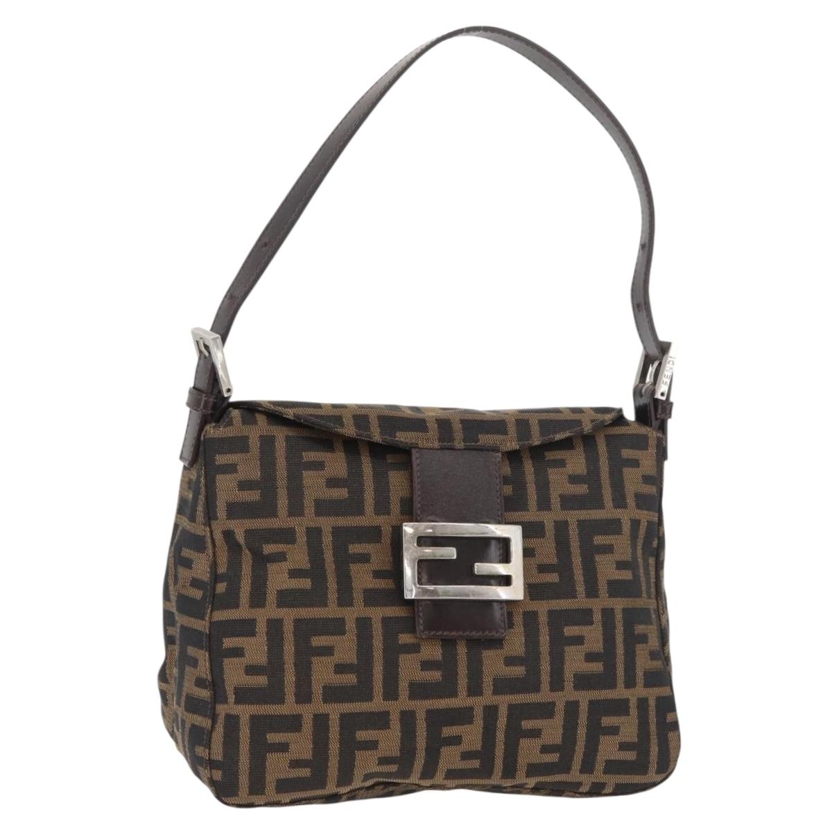 FENDI Zucca Canvas Mamma Baguette Shoulder Bag Black Brown Auth 177921SAV