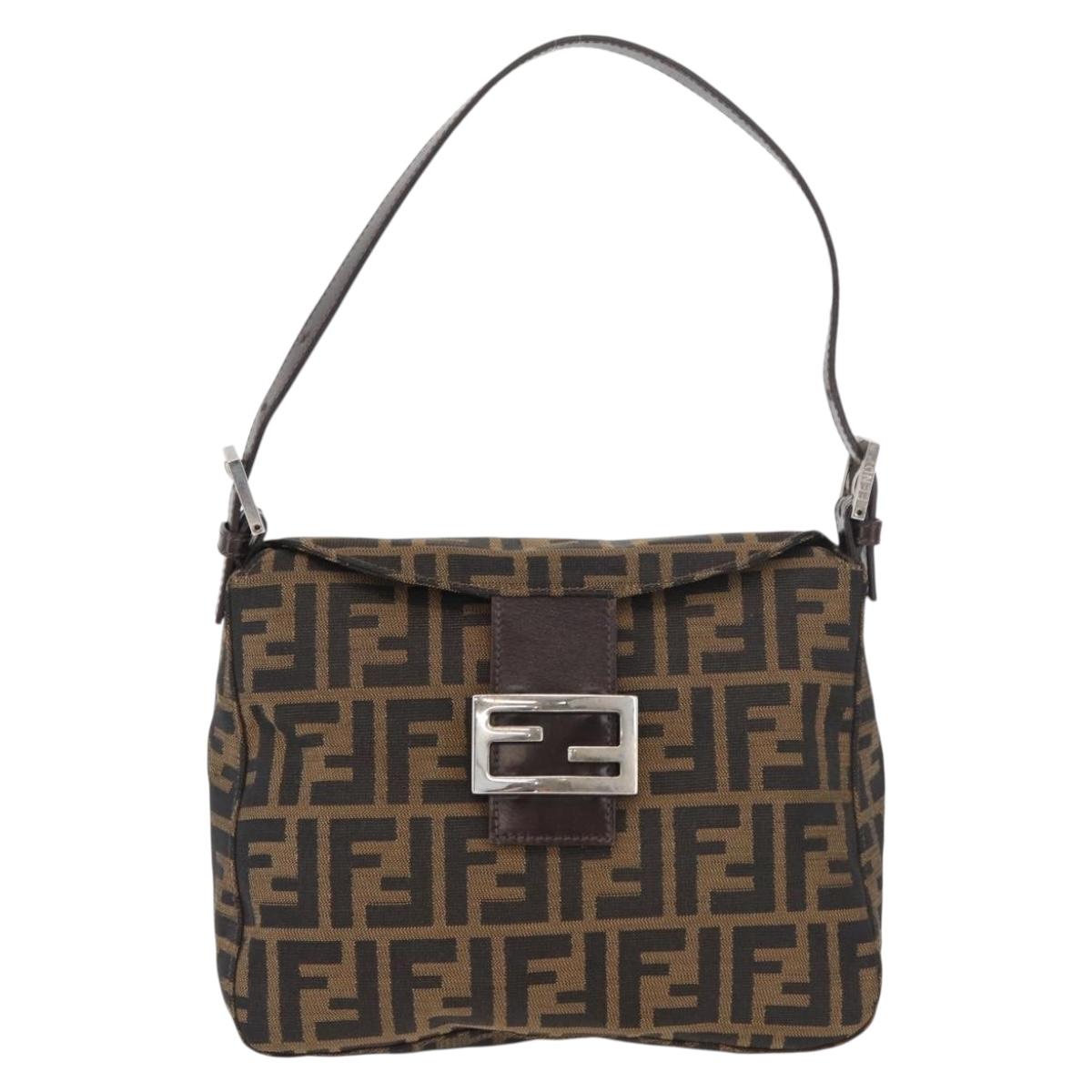 FENDI Zucca Canvas Mamma Baguette Shoulder Bag Black Brown Auth 177921SAV